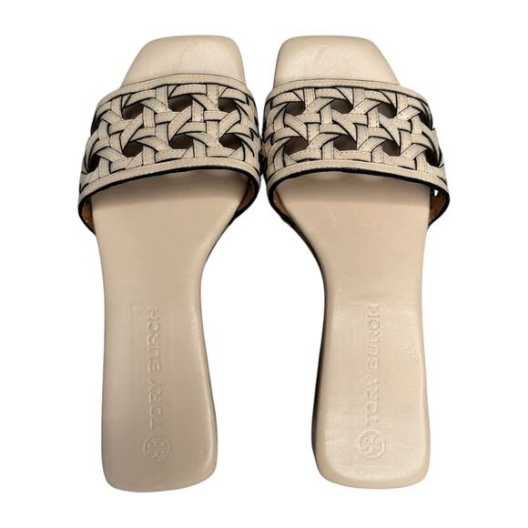 Tory Burch Basketweave Studded Clogs Calf Leather in Cream Size 7 - Picture 8 of 10